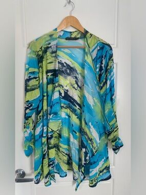 Picadilly Fashion Vintage Blue and Green Kimono Beachwear Coverup Plus size 1X